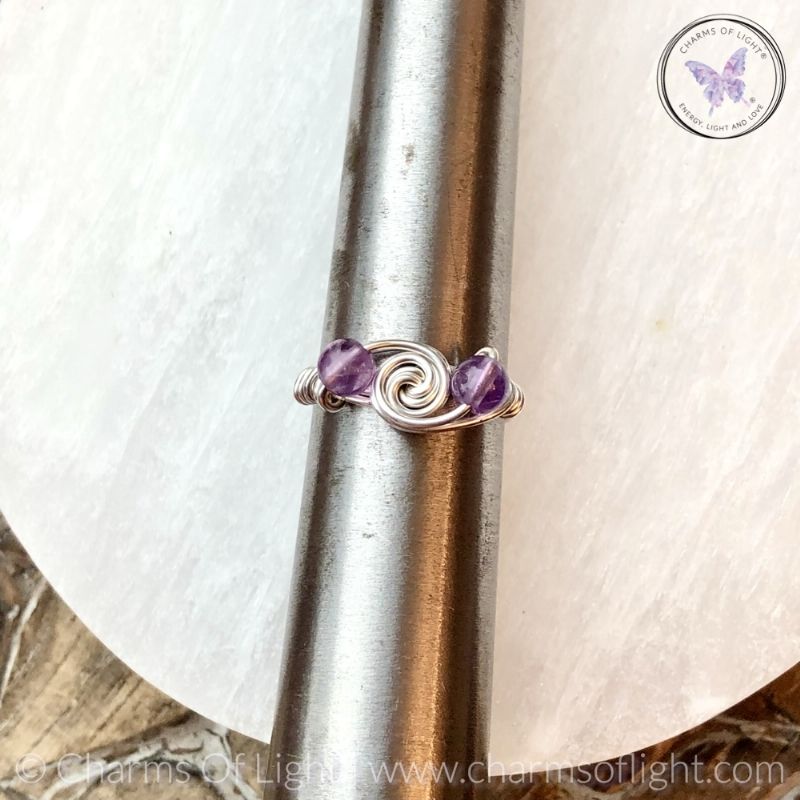 Amethyst Sterling Silver Galaxy Wire Wrapped Ring